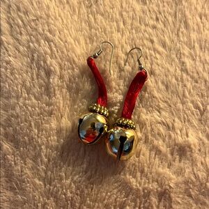 Festive Gold and Red Bell Earrings